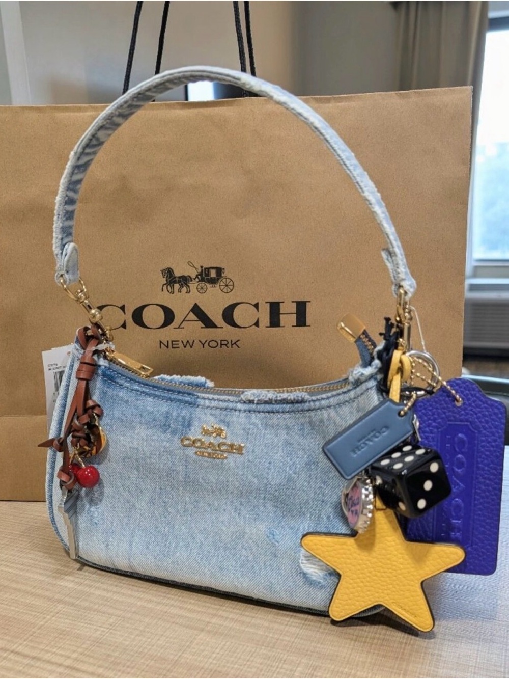 Coach Light Blue Terry Denim Crossbody with charms - Picture 1 of 8
